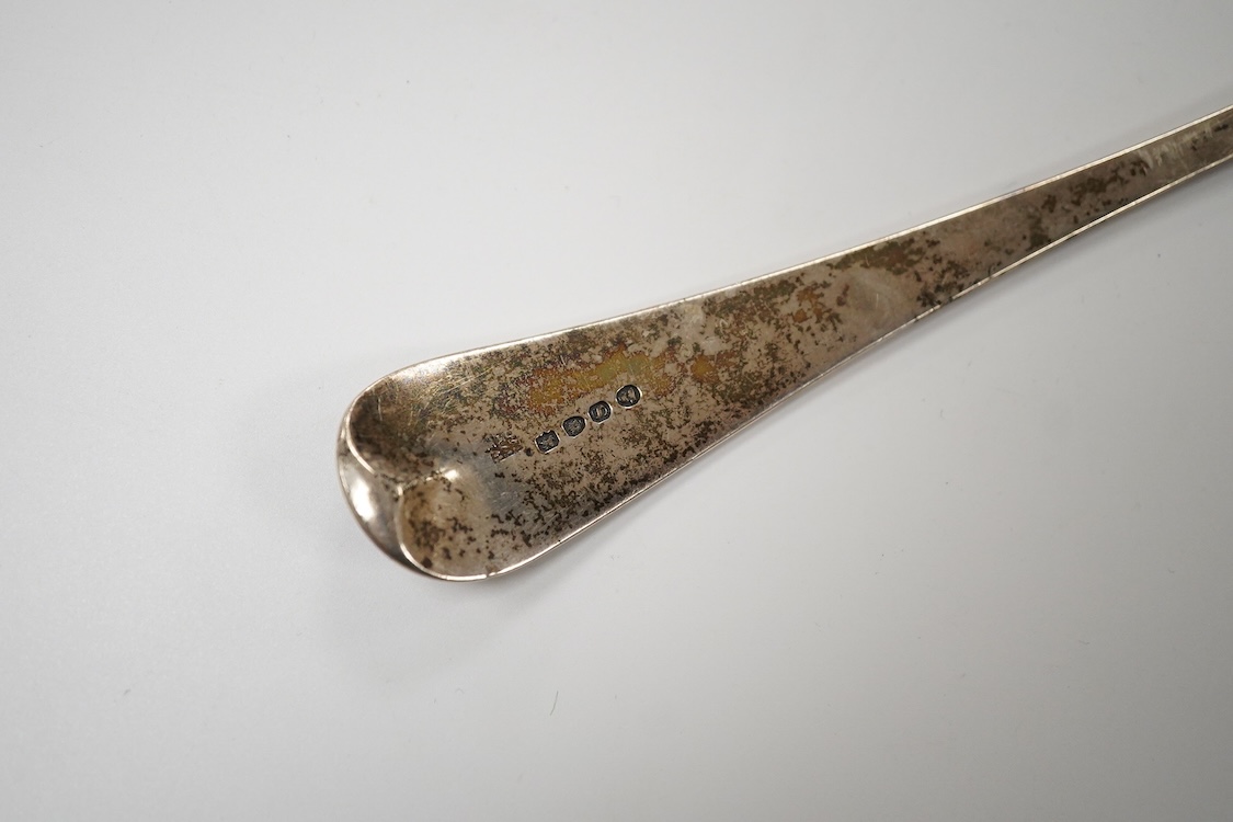 A George III silver Old English pattern soup ladle, by Eley, Fearn & Chawner, London, 1813, 31cm, 5.9oz.